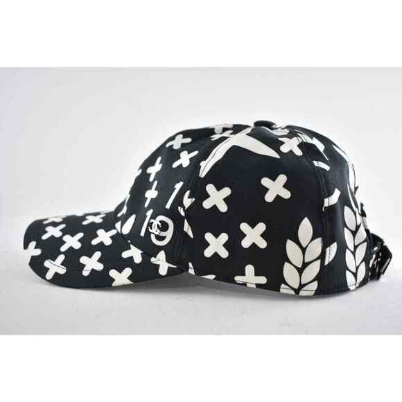 Chanel 22P Black White Graffiti CC Silver Logo Baseball Cap Curved Peak Hat - Picture 8 of 11